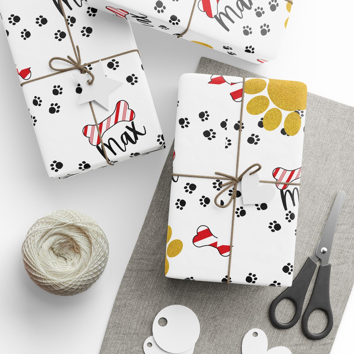 Wrapping Papers - Personalized Pet Animal Present Gift Christmas Paw Gold Bone Specials, Holiday Decor, Festive Wrapping Supplies, Unique