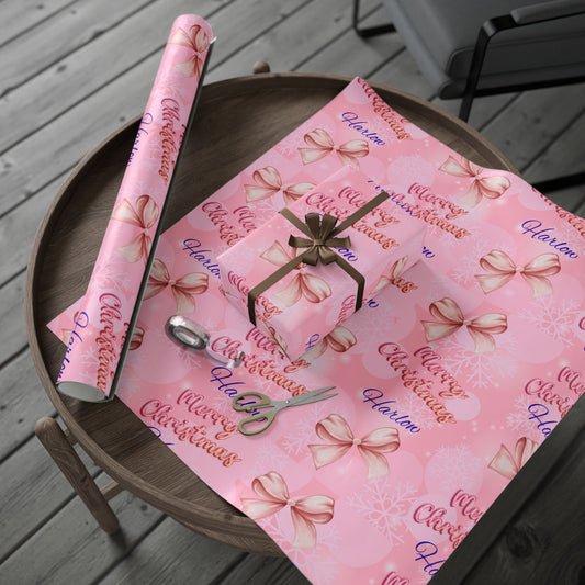 Wrapping Papers, Coquette Pink Girl Christmas Bows Wrapping Paper, Personalized Special Gift for Her Holidays, Gift Wrap, Gift Wrap Roll,