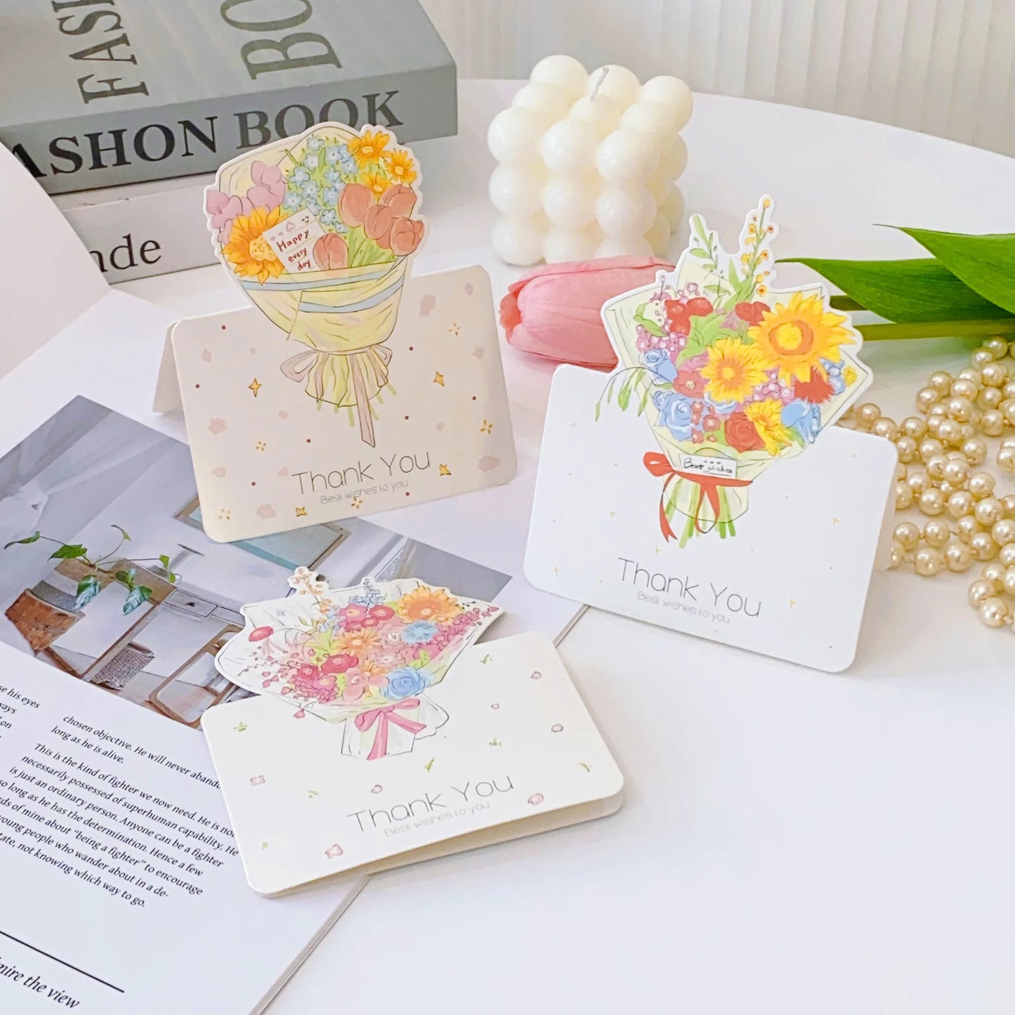 10Pcs Floral Thank You Card for Gift Box Package Small Greeting Cards To Mom Teacher Thank You Card Thanksgiving Day's Gifts