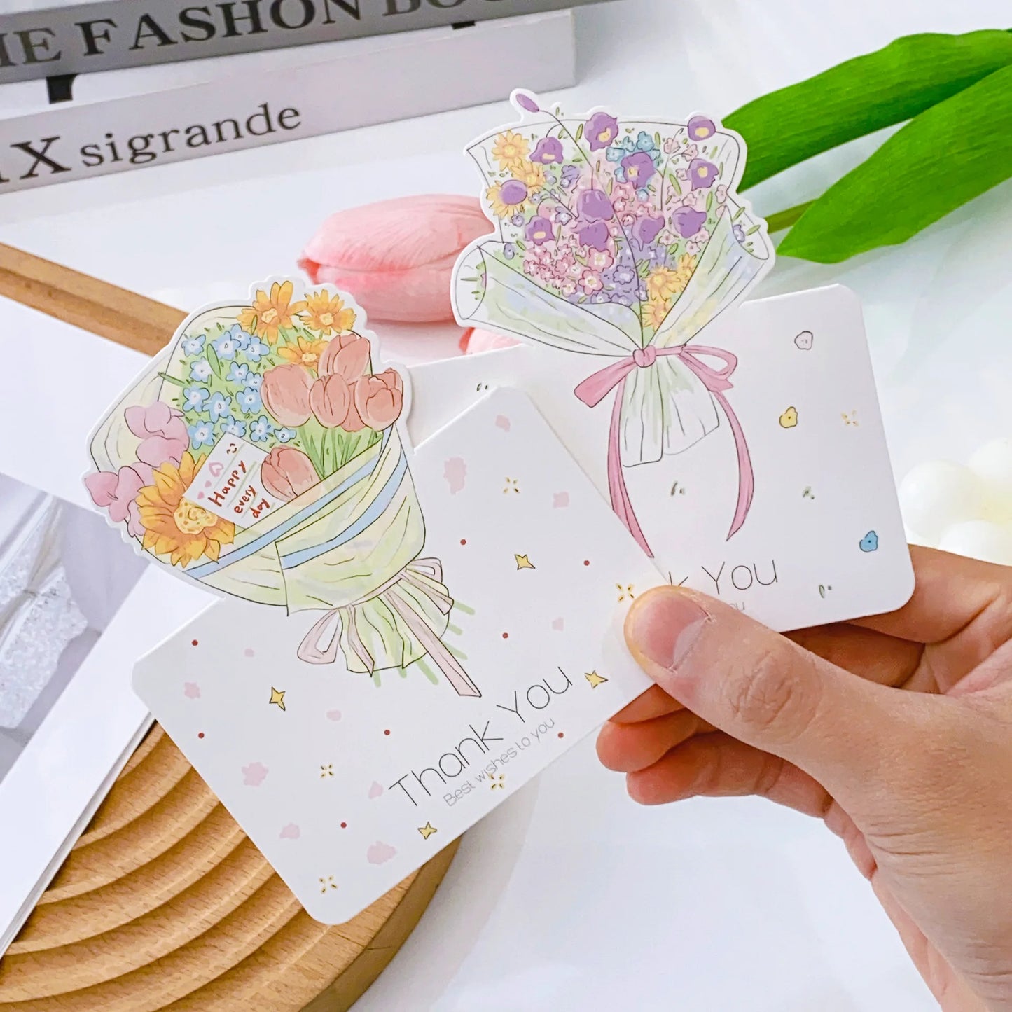 10Pcs Floral Thank You Card for Gift Box Package Small Greeting Cards To Mom Teacher Thank You Card Thanksgiving Day's Gifts