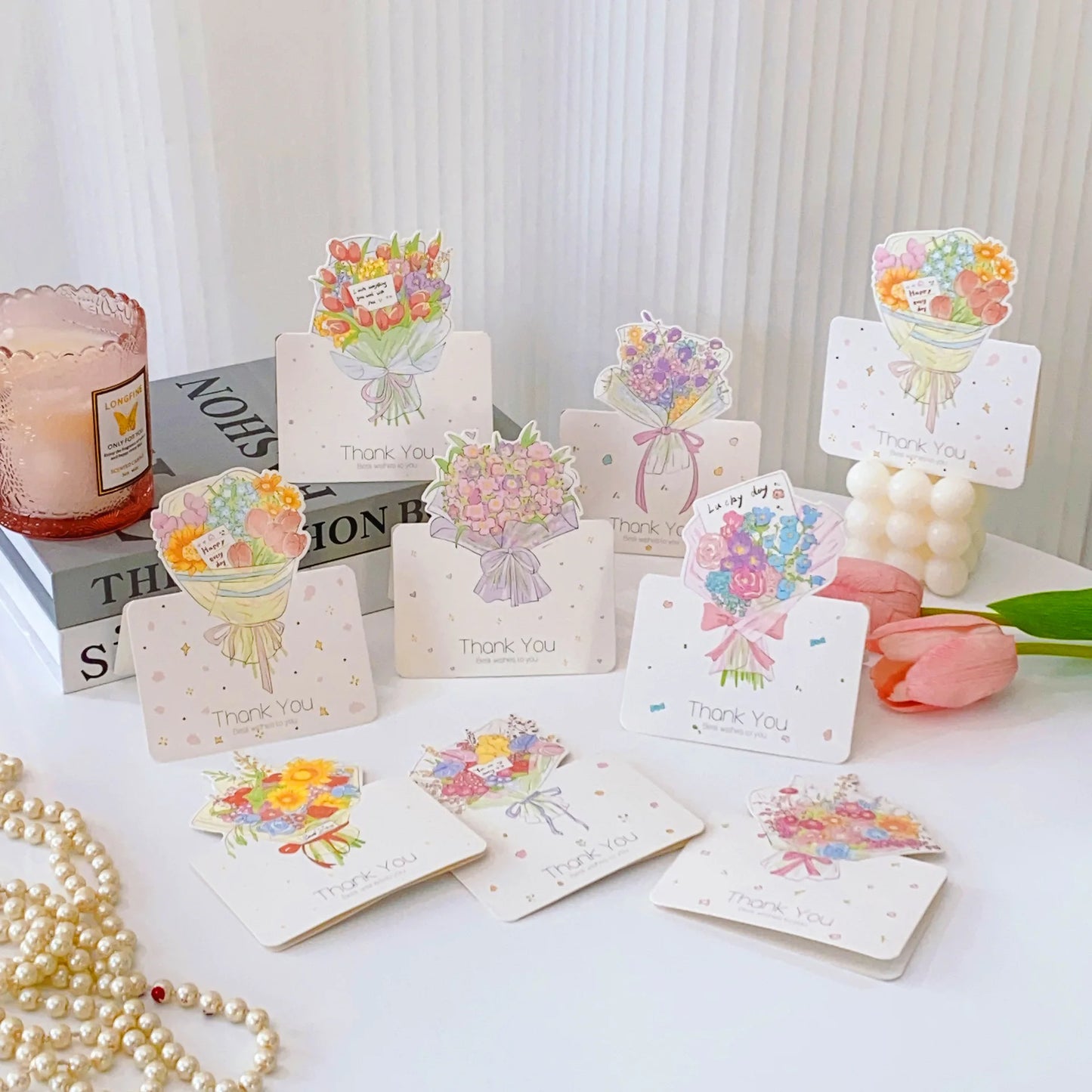 10Pcs Floral Thank You Card for Gift Box Package Small Greeting Cards To Mom Teacher Thank You Card Thanksgiving Day's Gifts